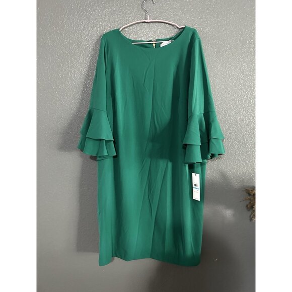 NEW Calvin Klein Bell Sleeve Sheath Dress 20W Green NWT Work Wedding Knee Length - Picture 1 of 7